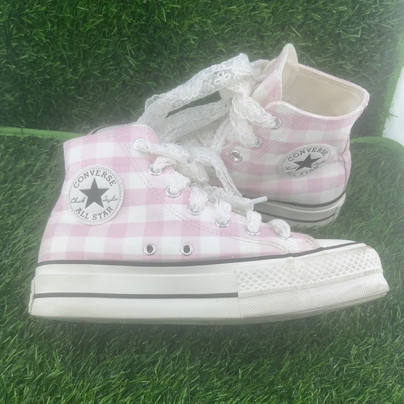 Converse Chuck Taylor All Star Platform Pink Gingham Lace Up High Top Sneakers - Picture 8 of 12